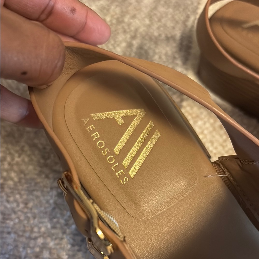 AEROSOLES Tan Leather Slingback Sandals - Picture 2 of 10